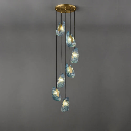 lustre art déco en cuivre et bleu pour intérieur élégant - vue 3 sur 21