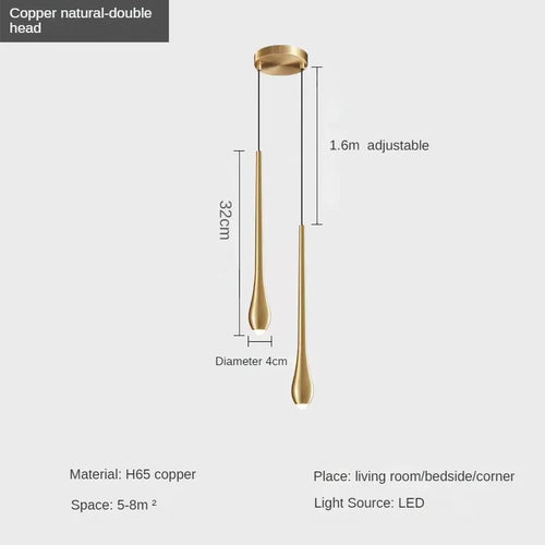 suspension moderne en forme de goutte d'eau en cuivre décoratif - vue 11 sur 10