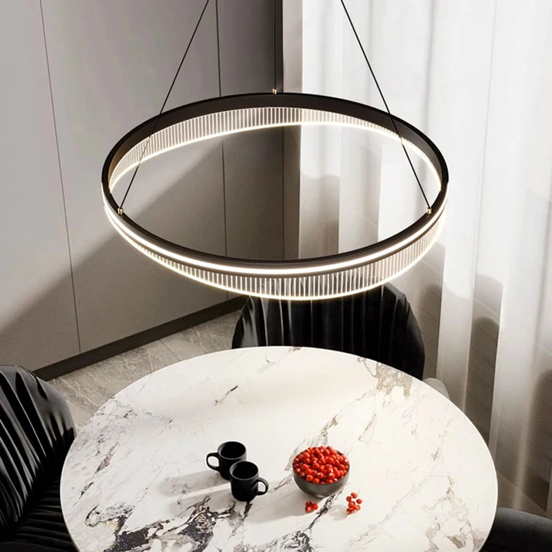 lustre led moderne rond noir intérieur pour éclairage salon