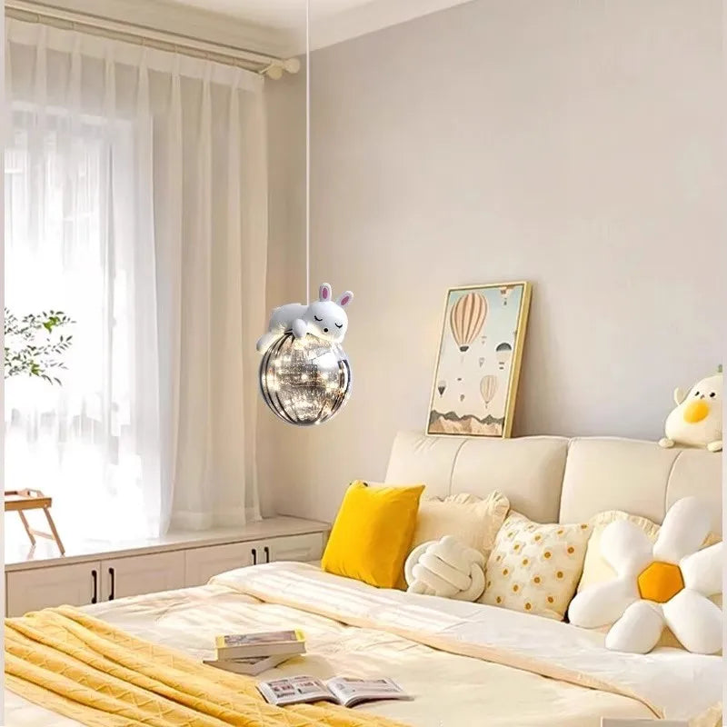 lustre moderne mignon en forme d'ours et lapin pour enfants - vue 4 sur 8