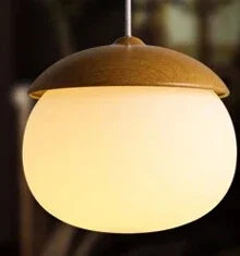 suspension moderne en verre et bois avec champignons - vue 7 sur 8
