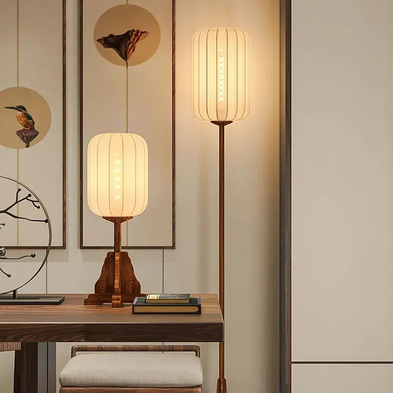lampadaire chinois vintage en bois massif éclairage décoratif intérieur - vue 3 sur 9