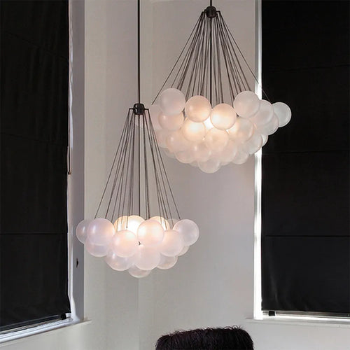 Lustre verre bulles 19/37 or noir suspendu moderne salon déco