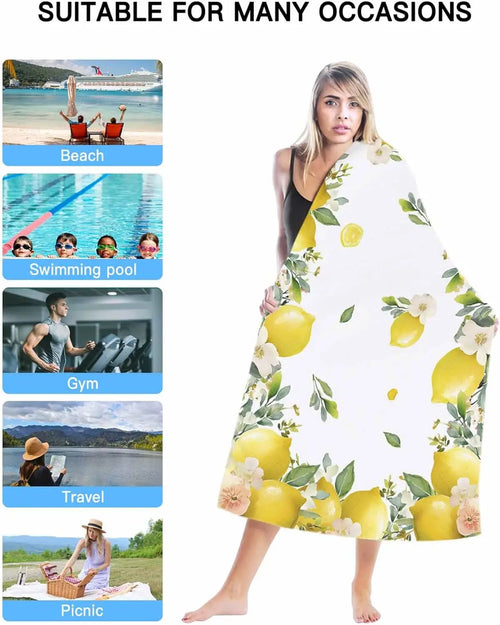 serviette de bain microfibre citron floral plage absorbante - vue 3 sur 6