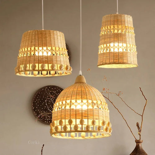 suspension en bambou et rotin style vintage nordique rustique - vue 2 sur 9