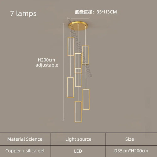 lustre moderne en cuivre avec éclairage LED design élégant - vue 14 sur 24