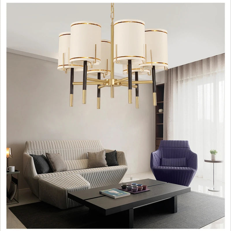 Lustre design luxe Cuivre avec abat-jour style américain - vue 5 sur 6