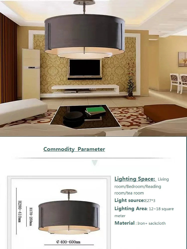plafonnier led chinois en tissu artistique lampe décorative douce - vue 7 sur 8