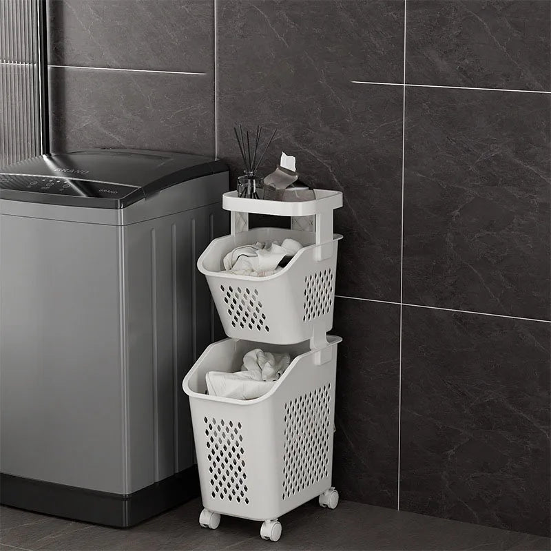 panier de rangement pour linge sale avec roulettes pratiques - vue 8 sur 9