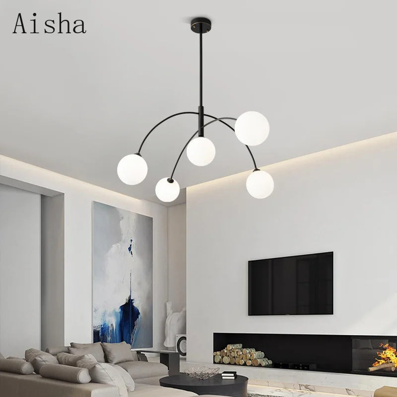 suspension nordique minimaliste 5 têtes en verre décoratif