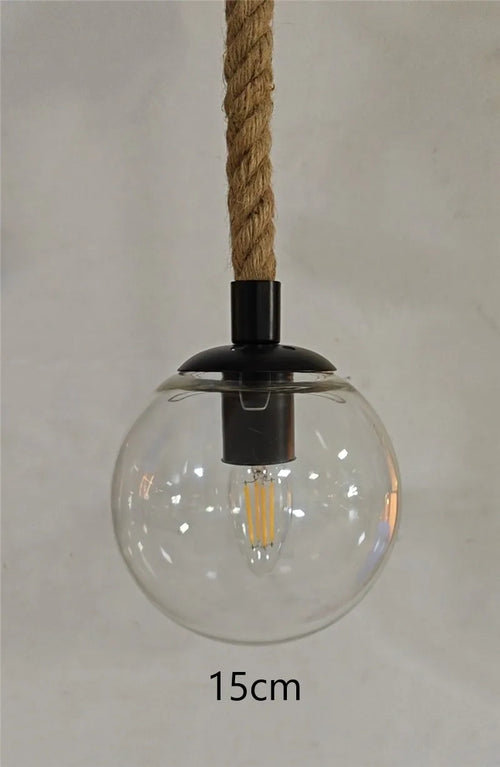 corde de chanvre avec boule de verre lumière led tissage à la main - vue 9 sur 11