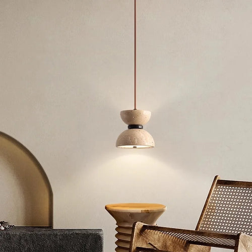 lustre en travertin japonais style wabi-sabi design créatif ambiance chaleureuse - vue 2 sur 7