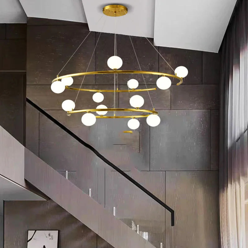 lustre moderne avec 13 boules de verre pour hôtel fil réglable
