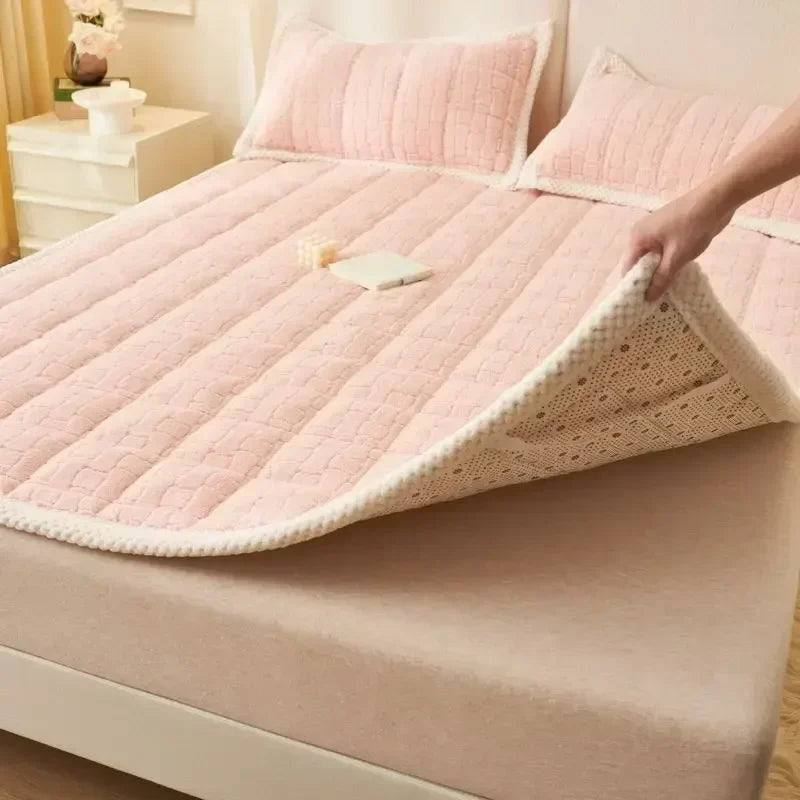 surmatelas en velours épais et chaud pliable antidérapant pour lit