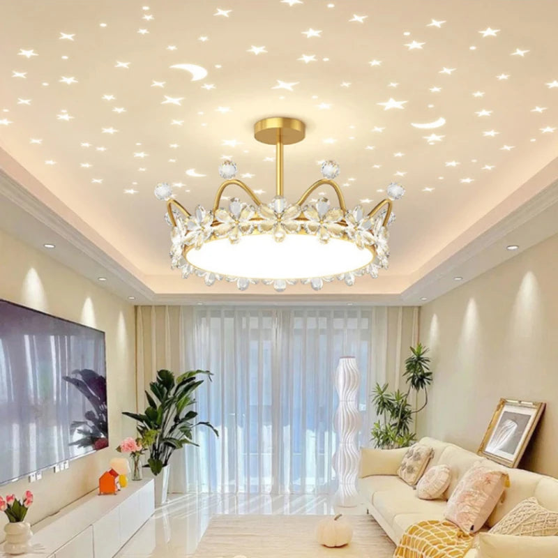 lustre en cristal couronne d'or pour décoration enfant étoile luxueuse - vue 5 sur 14