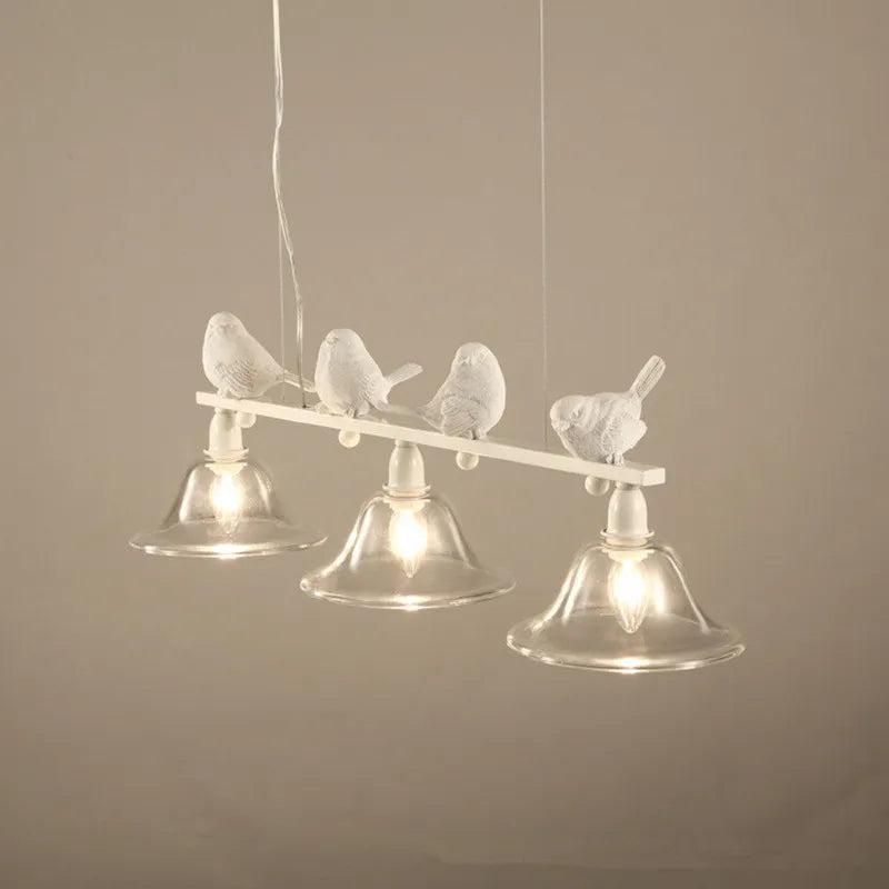 lustre Nordique pastorale fer verre résine oiseau salle à manger salon blanc/noir - vue 5 sur 7