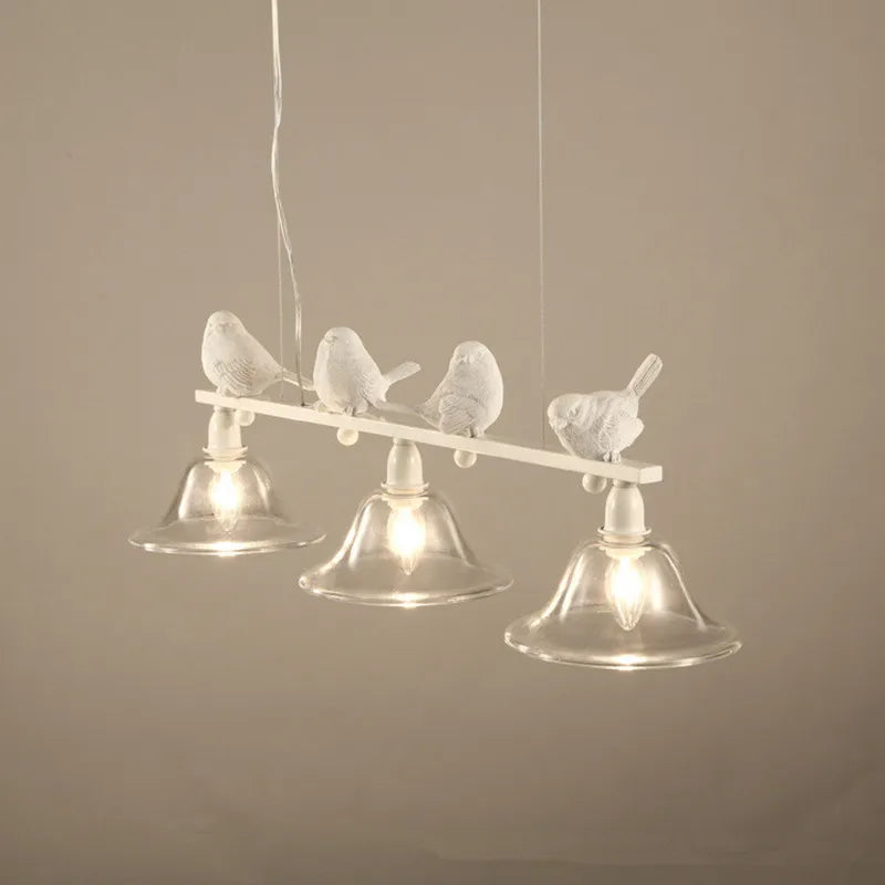 Nordique pastorale fer verre résine oiseau lustre lampes salle à manger salon blanc/noir lumières