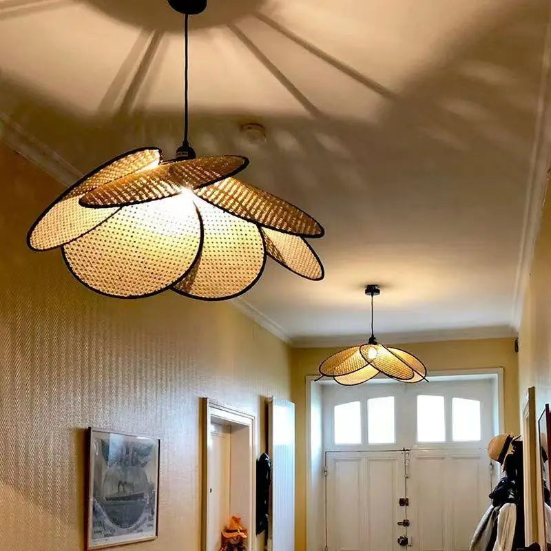 lampadaire rétro en rotin tissé design chinois pour décoration intérieure