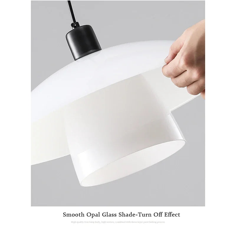 Lamp Glass Pendant Light,with Handblown White Art Glass Shade Adjustable Cord Black Finish Modern Hanging Pendant Light For Kitc - vue 6 sur 7