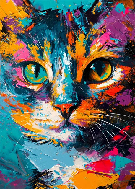 peinture abstraite animaux chat lion graffiti art mural coloré