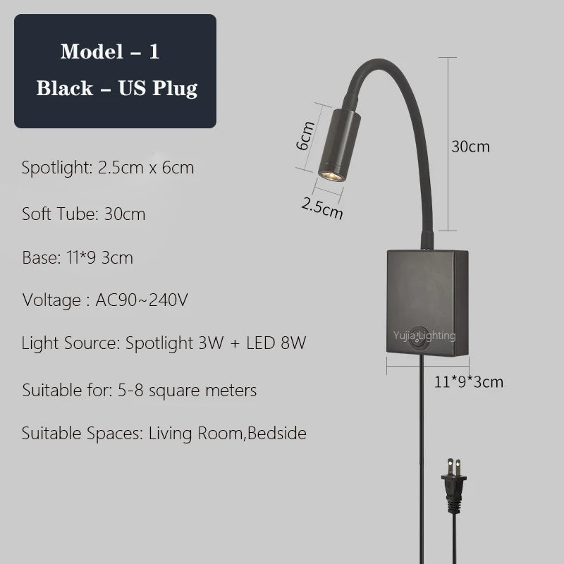 applique murale led moderne avec ports usb et interrupteur - vue 12 sur 22