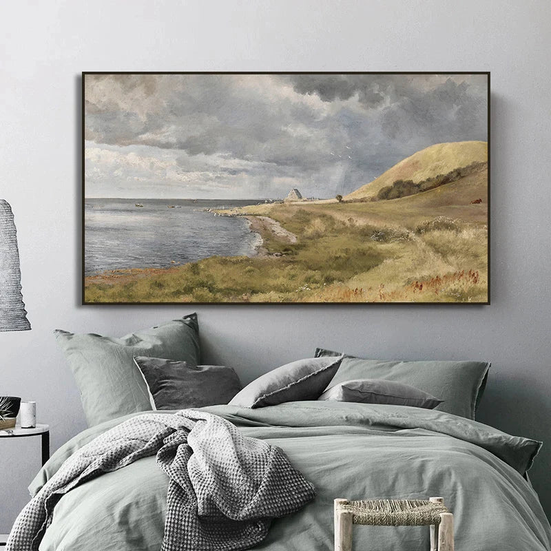 peinture vintage sur toile de paysage forestier neutre