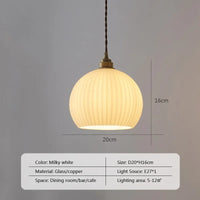 Nordique LED verre suspension lait blanc rayé boule suspendus lumières rétro cuivre salon décor luminaire chambre LED Luminai