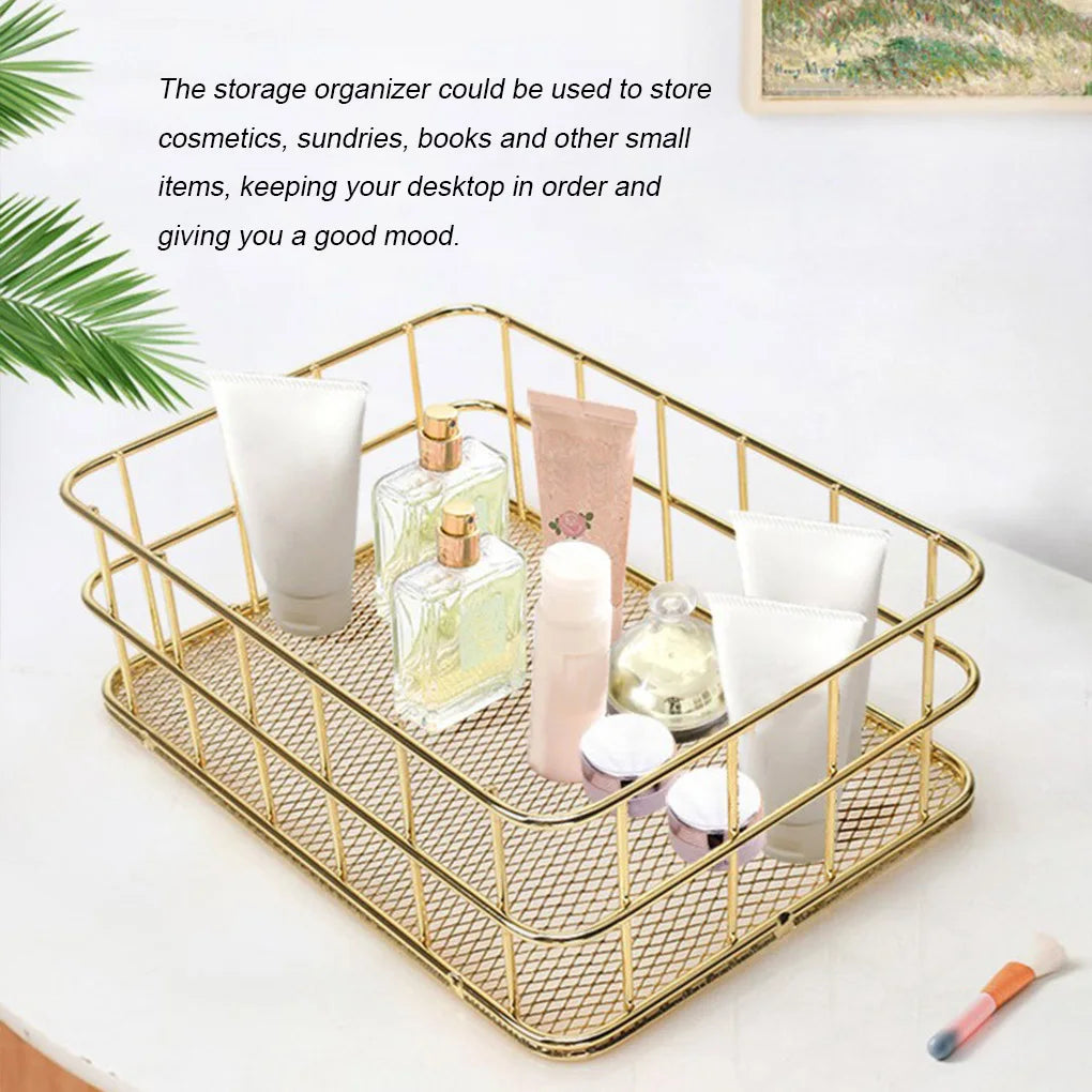 panier de rangement en fer doré pour bureau et fournitures - vue 3 sur 7