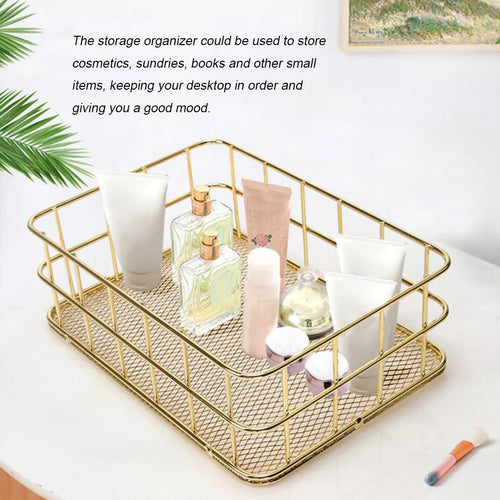 panier de rangement en fer doré pour bureau et fournitures - vue 3 sur 7