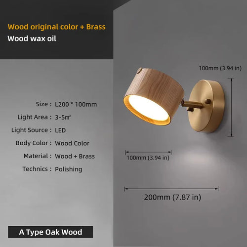 Walnut wood and Brass base, Modern Wabi-sabi, Indoor Sconces Wall Lighting for Corridor, Hallway, Foyer, living room, Bedroom - vue 8 sur 9