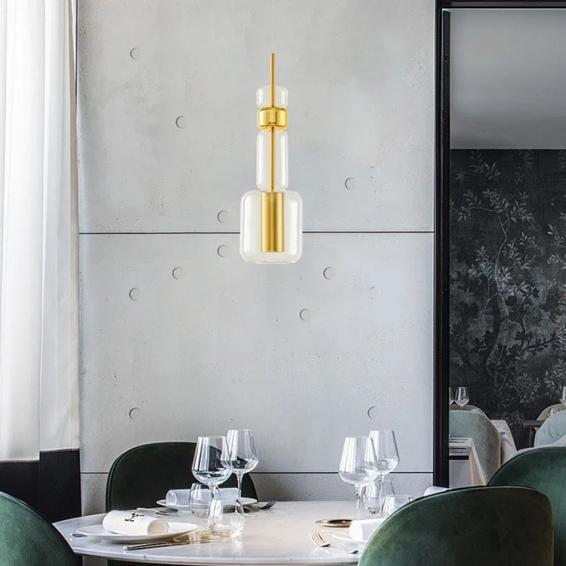 suspension moderne en verre et métal doré pour intérieur - vue 3 sur 8