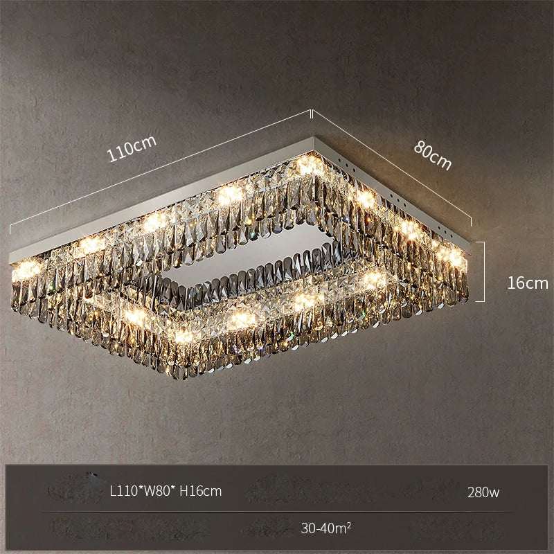 plafonnier led cristal doré chromé intensité variable design moderne - vue 10 sur 18