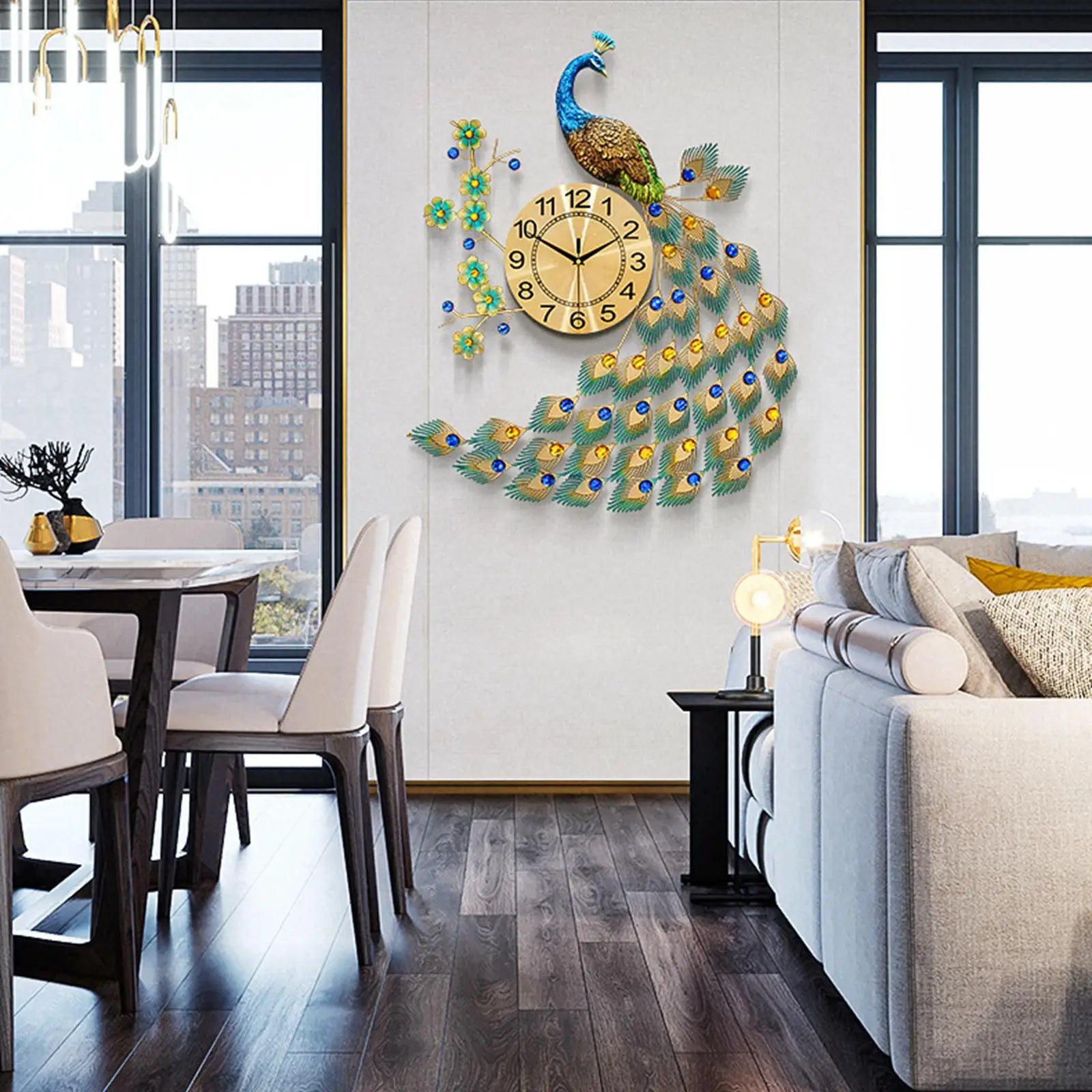 horloge murale moderne en forme de paon pour décoration intérieure - vue 6 sur 7