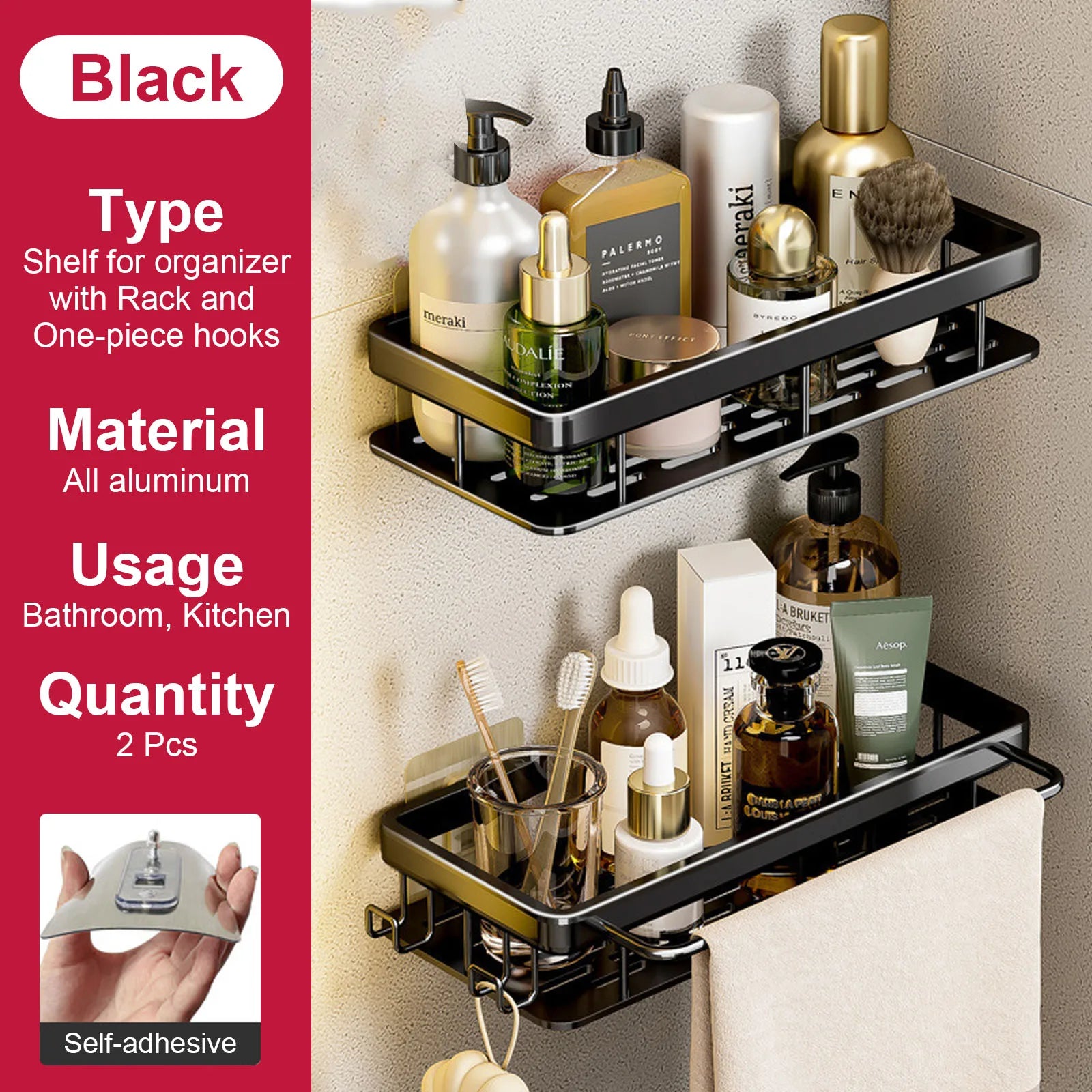 etagère murale sans perçage pour rangement de salle de bain et cuisine - vue 9 sur 30
