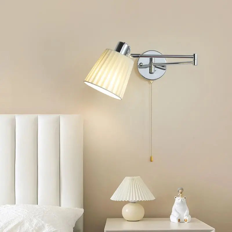 applique murale moderne bras pivotant led en tissu plissé métal