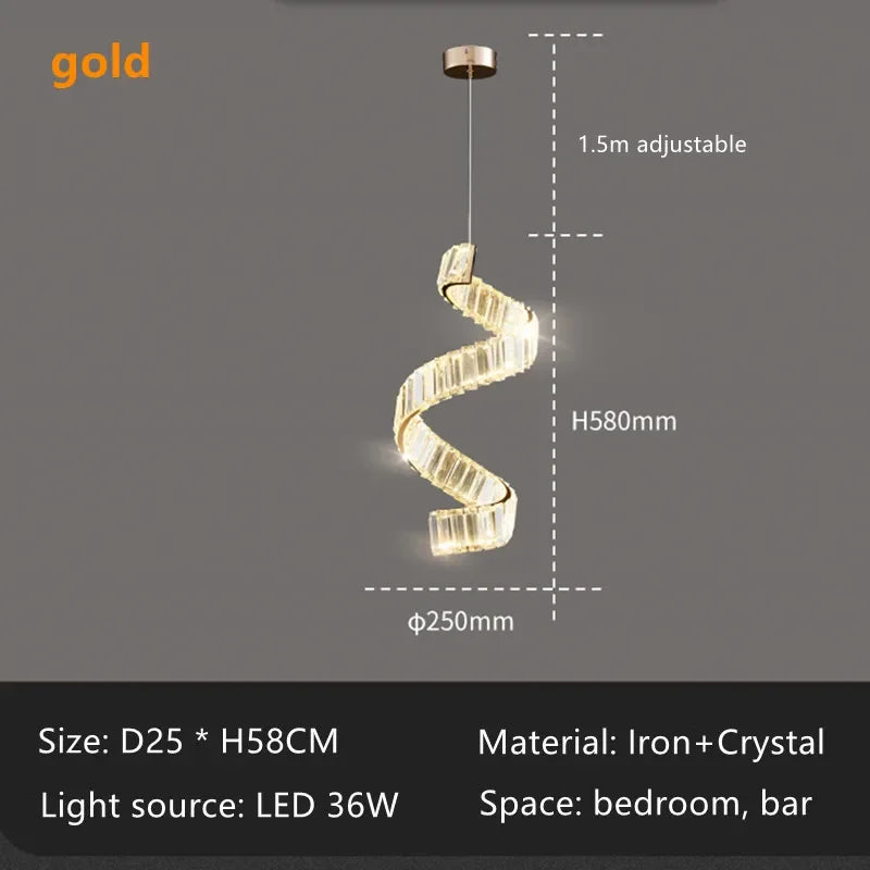 Luxury Restaurant LED Crystal Chandelier Modern High-end Design Gold/Silver Dimming Lamp Bar Kitchen Island Stair Pendant Lights - vue 8 sur 12