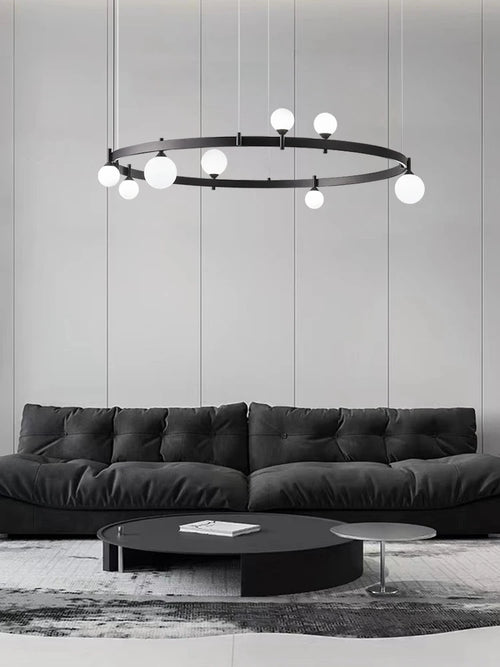 suspension circulaire en fer et verre pour décoration intérieure - vue 5 sur 8