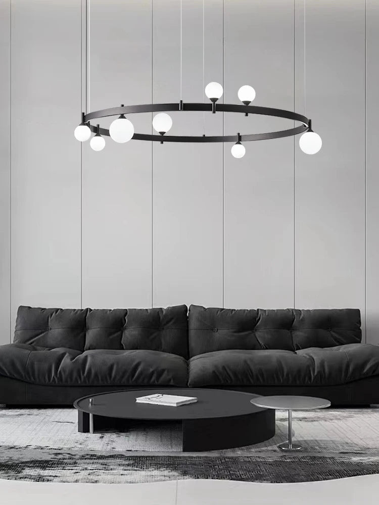 suspension circulaire en fer et verre pour décoration intérieure - vue 4 sur 8