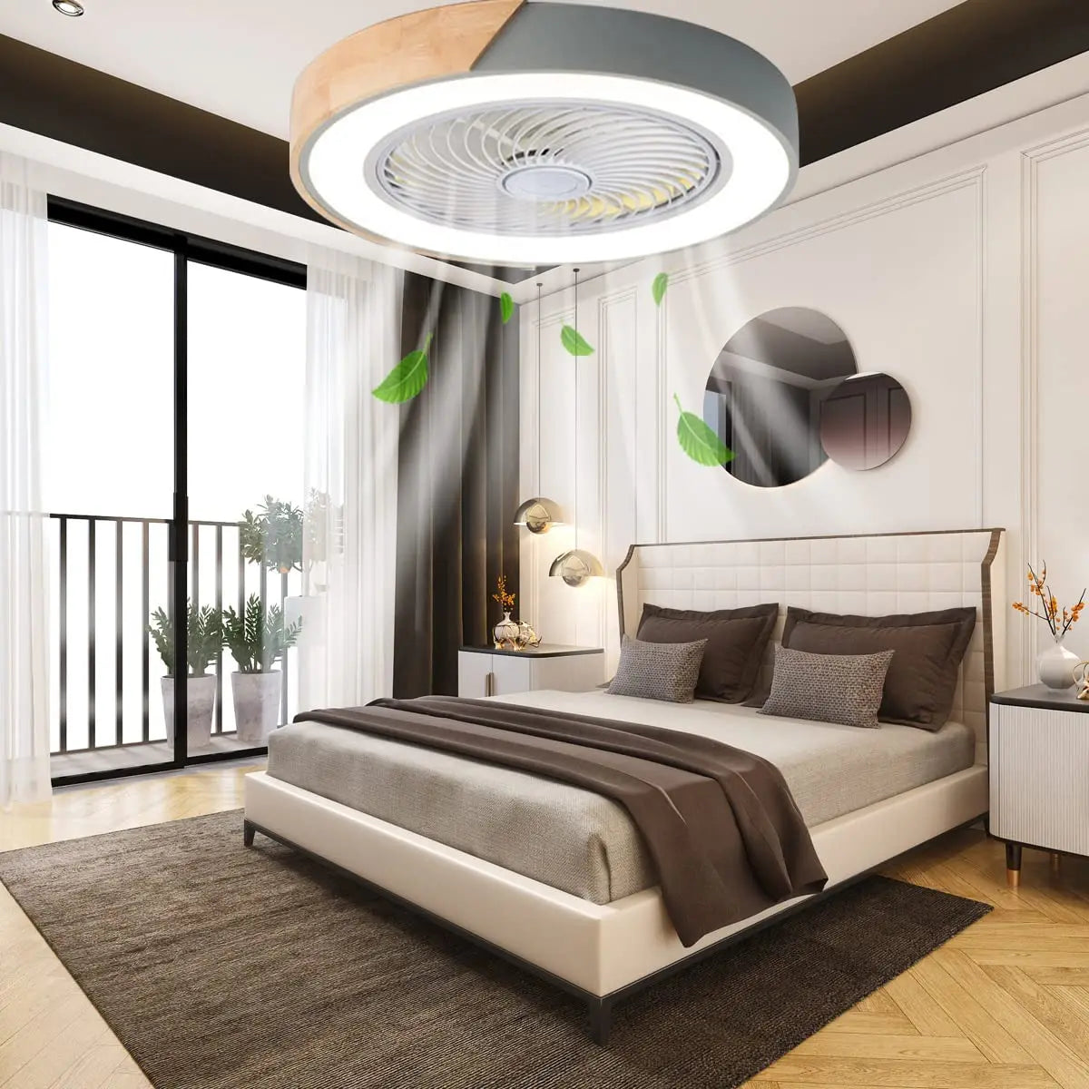 plafonnier en bois avec télécommande et lumière led variable 3 couleurs - vue 3 sur 12