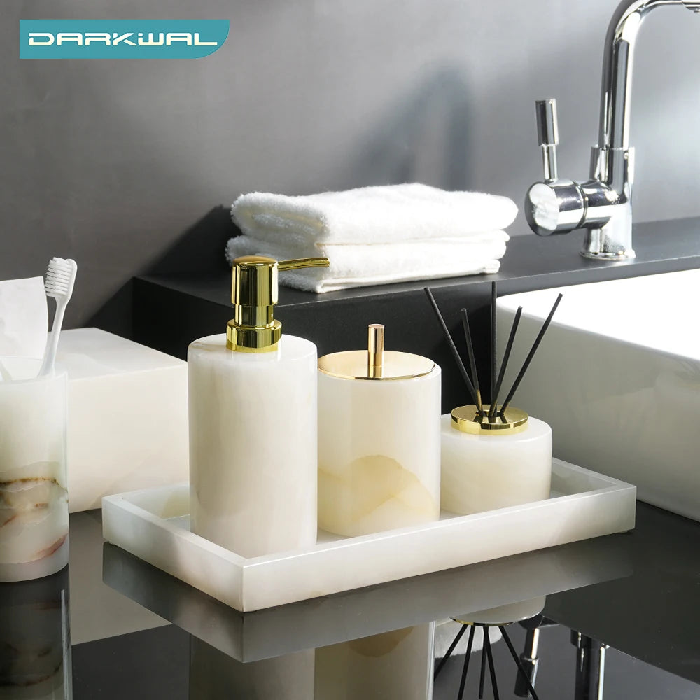 ensemble accessoires de salle de bain en marbre naturel luxe - vue 2 sur 23