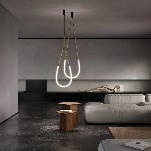 Italian New Restaurant LED Chandelier Modern Villa Living Room Creative Hanging Lamp Simple Line Lights Duplex Floor Chandeliers - vue 5 sur 16