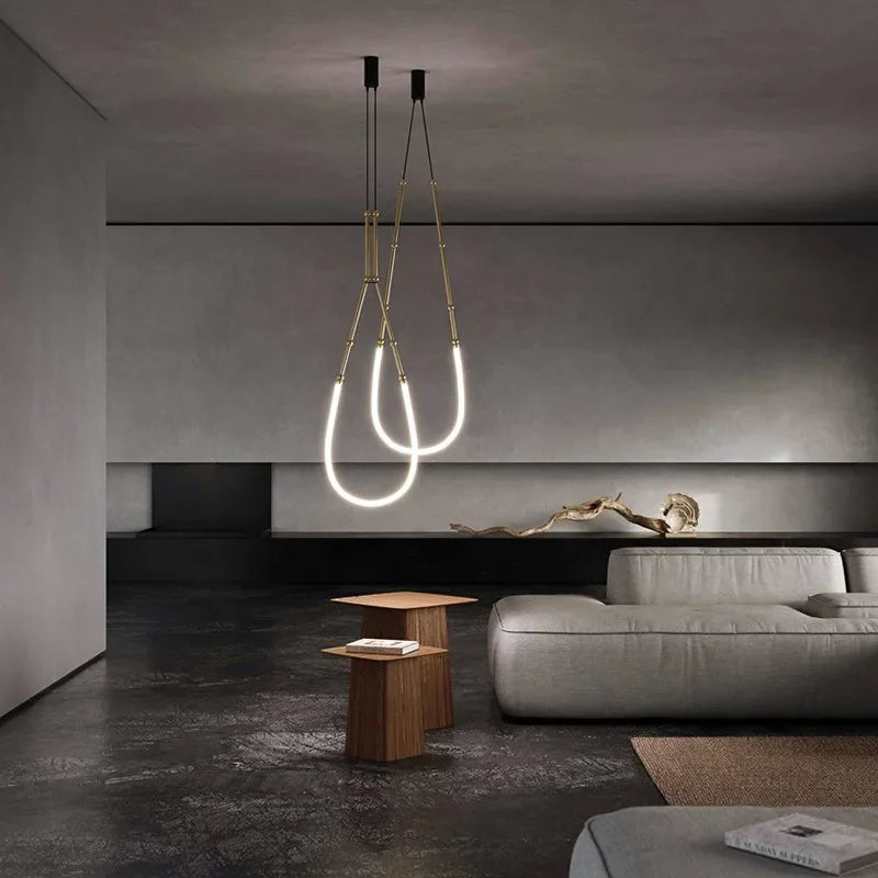 Italian New Restaurant LED Chandelier Modern Villa Living Room Creative Hanging Lamp Simple Line Lights Duplex Floor Chandeliers - vue 4 sur 16
