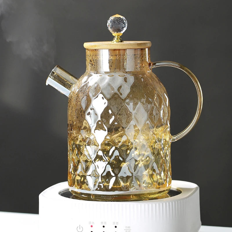 Bouilloire verre couvercle bambou filtre amovible 1l infusions