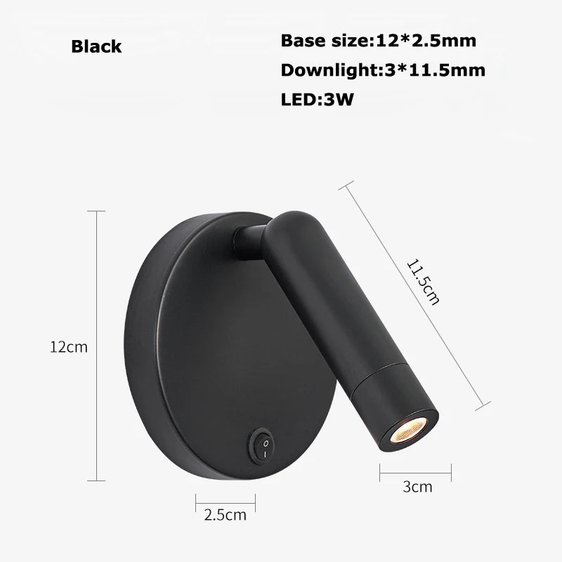 applique murale led rotative avec interrupteur pour lecture