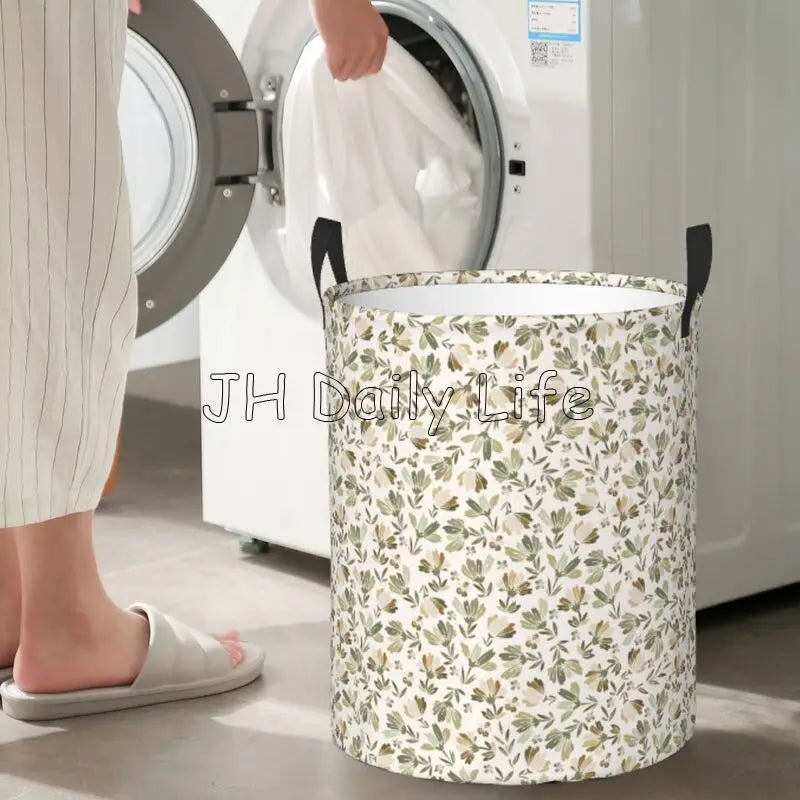 panier à linge circulaire vintage à fleurs pliable - vue 7 sur 7