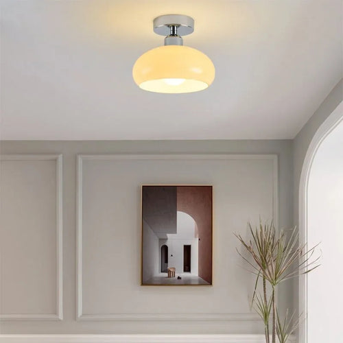 Plafonnier LED en verre nordique rétro crème décor lampe or E27 éclairage pour allée couloir salon luminaires d'intérieur Lustre