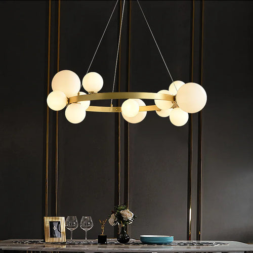 Lustre LED design doré rond à boules en verre - vue 3 sur 18
