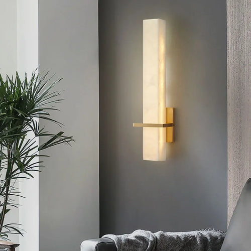 applique cuboïde en marbre naturel et cuivre pour éclairage d'ambiance - vue 2 sur 7