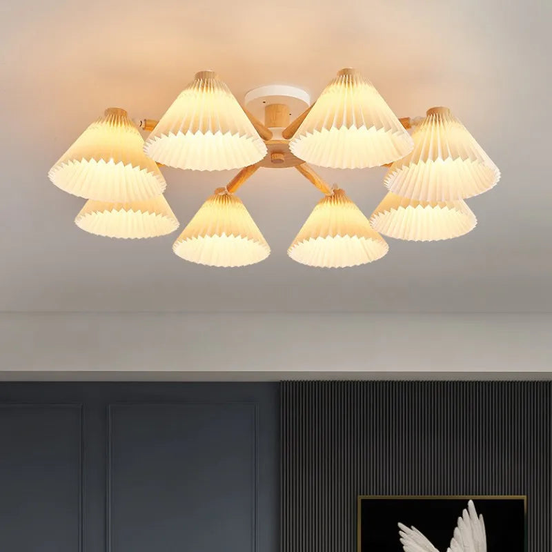 Plafonnier moderne nordique pour salon salle à manger parapluie plissé lampes suspendues en bois E27 luminaires pour la maison - vue 4 sur 10