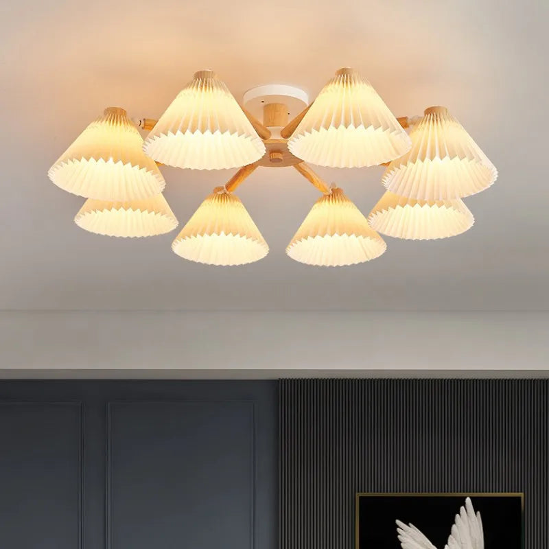Plafonnier moderne nordique pour salon salle à manger parapluie plissé lampes suspendues en bois E27 luminaires pour la maison